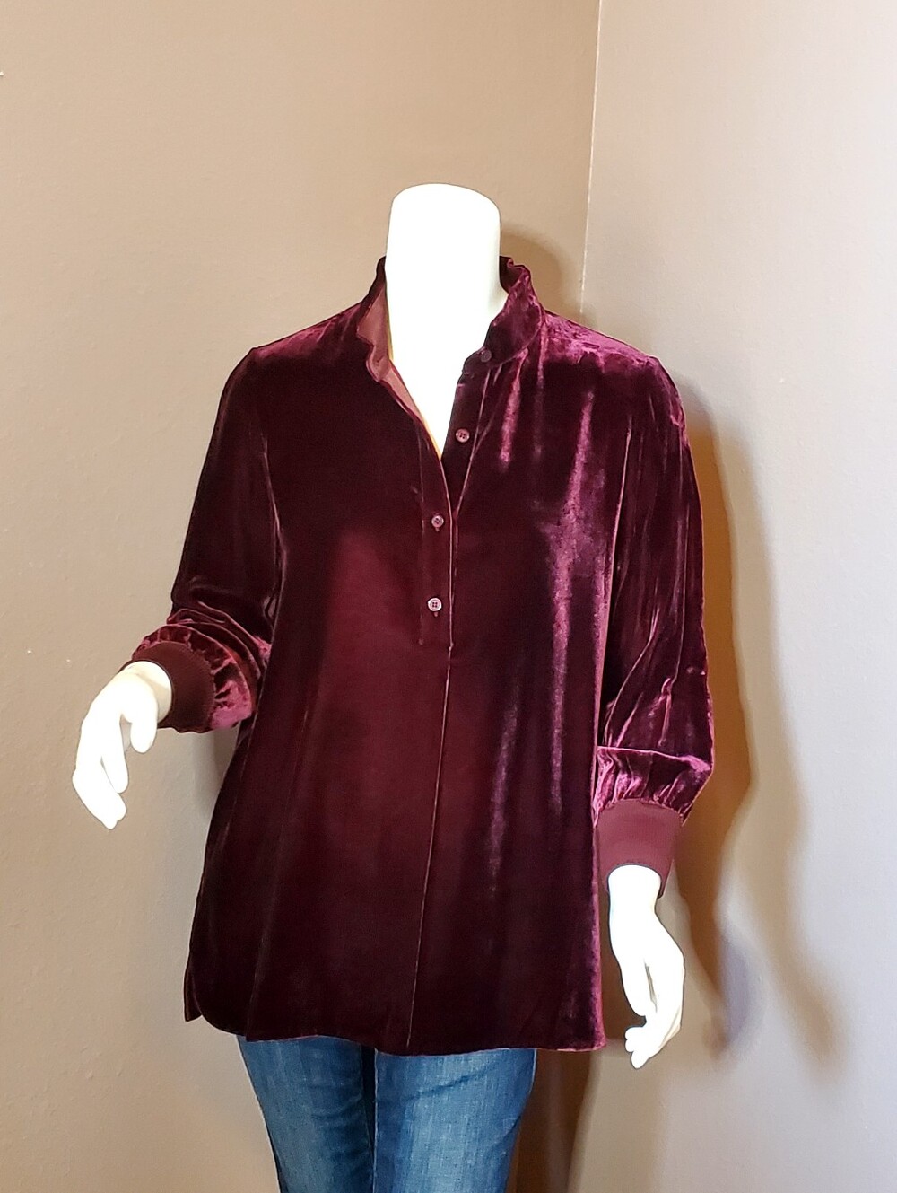 LAFAYETTE 148 NY Declan Burgundy Velvet Tunic Top size P